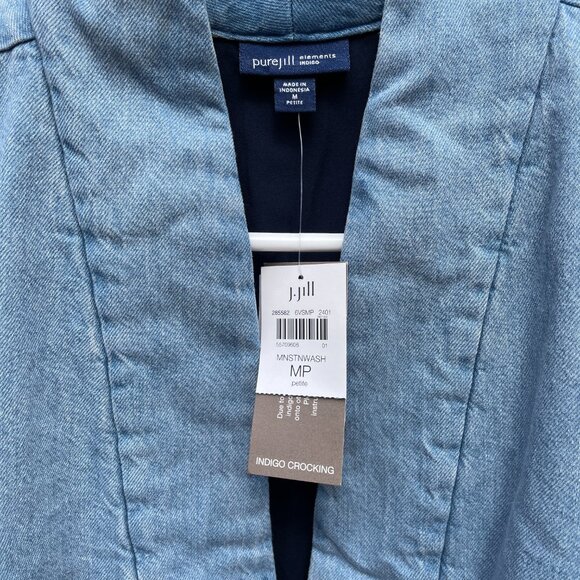 J. Jill Indigo Moonstone Light Wash Padded Denim Blazer Jacket Petite Medium - Picture 2 of 7